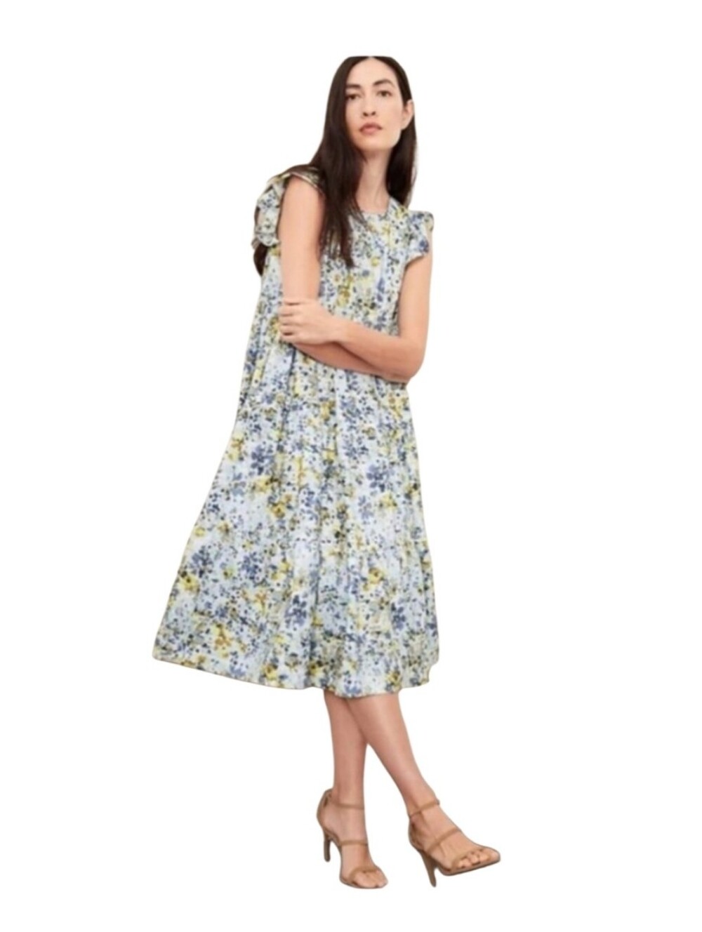 Banana Republic White & Moondust Tiered Poplin Dress Size XXS
